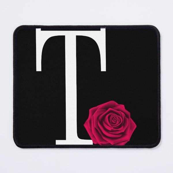 Item preview, Monogram Initial Letter T with Red Rose on Black Background designed and sold by PMDConcepts.