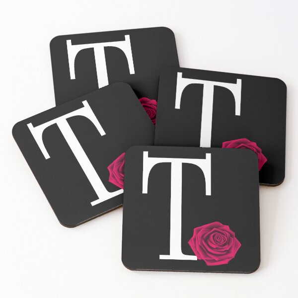 Item preview, Monogram Initial Letter T with Red Rose on Black Background designed and sold by PMDConcepts.