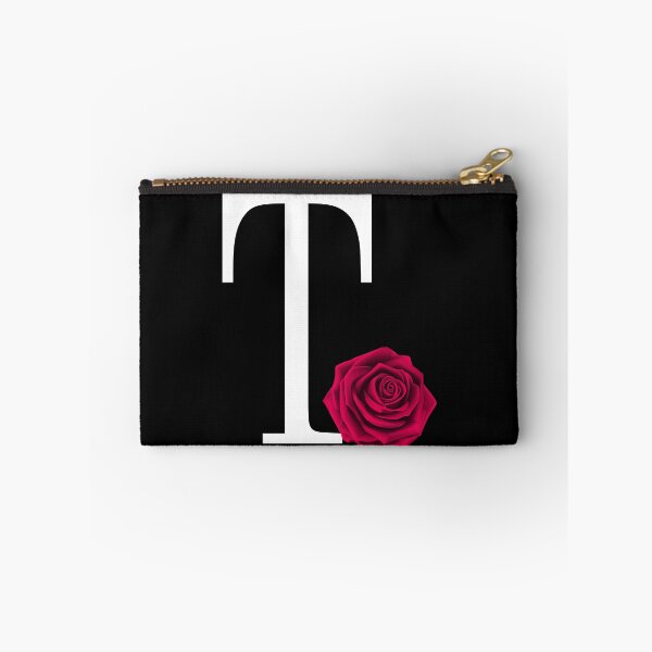 Item preview, Monogram Initial Letter T with Red Rose on Black Background designed and sold by PMDConcepts.