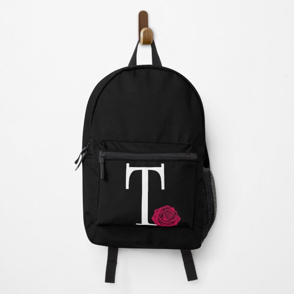 Item preview, Monogram Initial Letter T with Red Rose on Black Background designed and sold by PMDConcepts.
