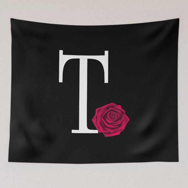 Item preview, Monogram Initial Letter T with Red Rose on Black Background designed and sold by PMDConcepts.