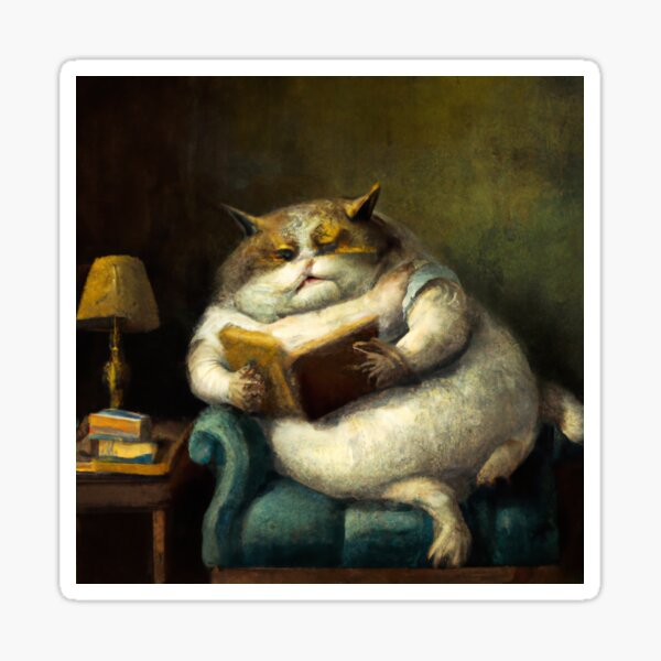 Aperçu de l'œuvre Meatball the Cat, allongé avec un livre (Baroque) créée et vendue par thecatandkettle.