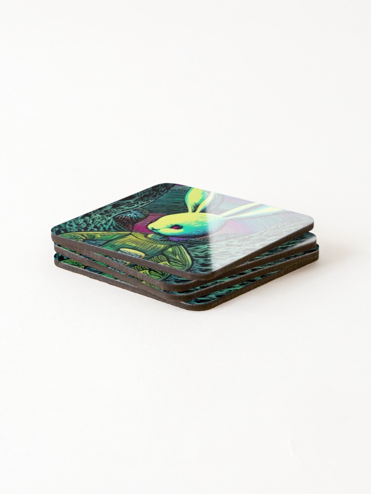 Thumbnail 4 of 5, Coasters (Set of 4), Psychedelic Rabbit designed and sold by TheDreamEffect.