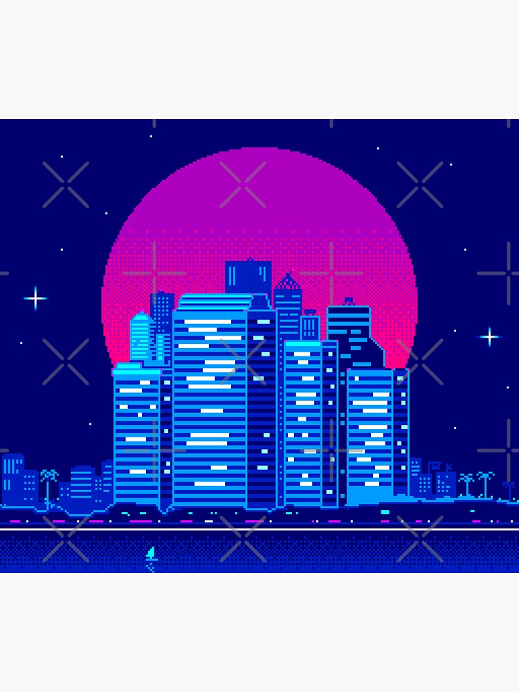 Thumbnail 3 of 3, Sticker, Pixelart Vaporwave City designed and sold by djspacegr.