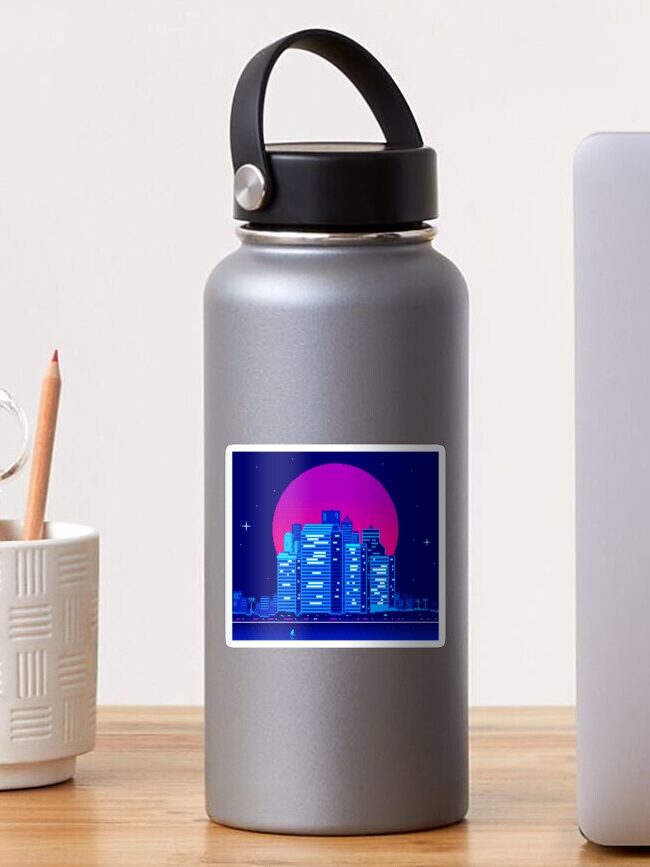 Thumbnail 1 of 3, Sticker, Pixelart Vaporwave City designed and sold by djspacegr.