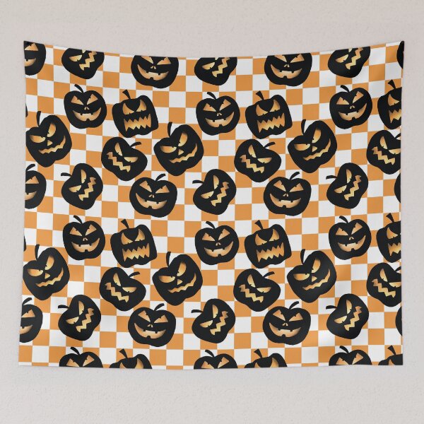 Item preview, Y2K Checkerboard Halloween Pumpkins in Orange designed and sold by KathrinLegg.