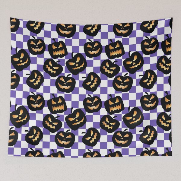 Item preview, Y2K Checkerboard Halloween Pumpkins in Purple designed and sold by KathrinLegg.