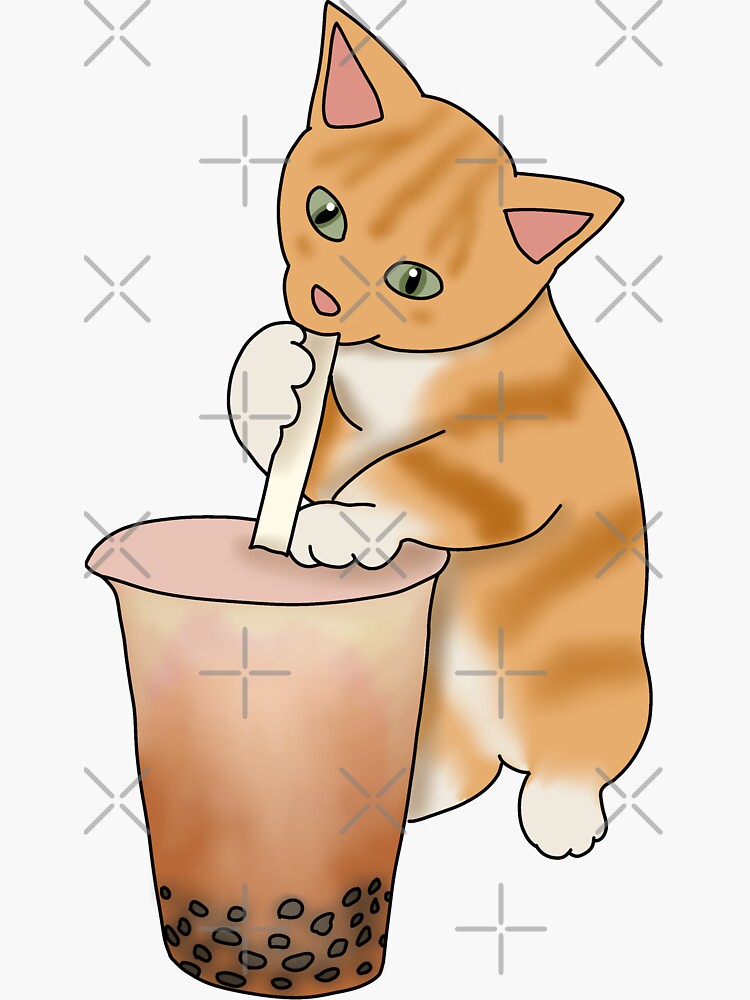 "Cat Boba Tea Bubble" Sticker for Sale by Becky-Marie | Redbubble