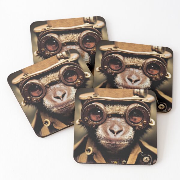 Item preview, Steampunk monkey wearing a hat and glasses designed and sold by PeanutArtCorner.