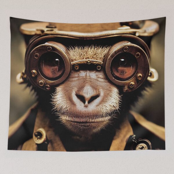 Item preview, Steampunk monkey wearing a hat and glasses designed and sold by PeanutArtCorner.