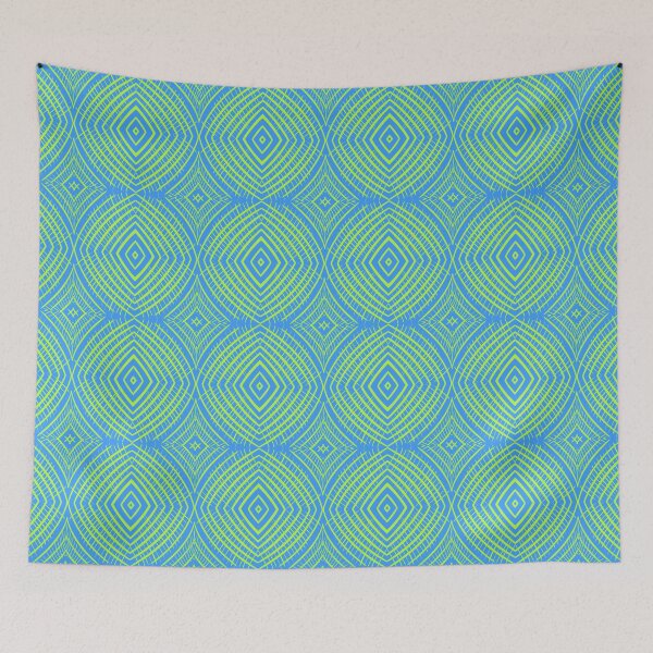 Item preview, Neon green, light blue background, unique hand drawn geometric repeating pattern - WelshDesigns designed and sold by welshdesigns.