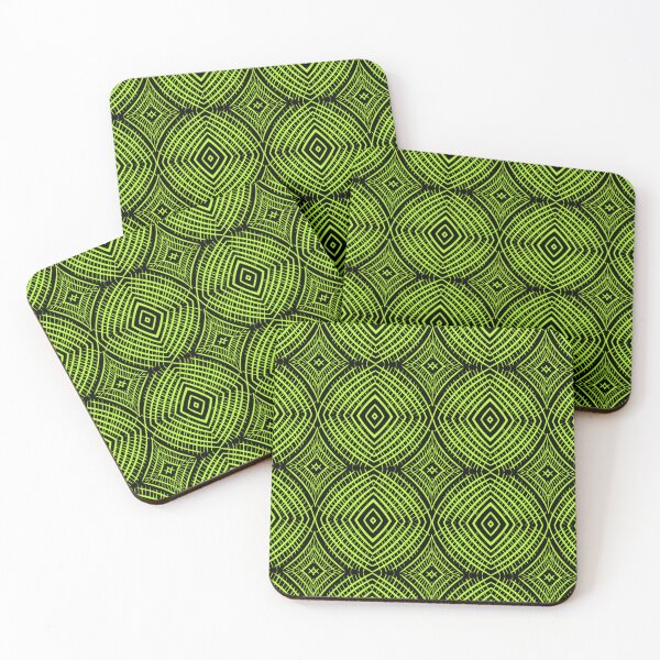 Item preview, Neon green, black background, unique hand drawn geometric repeating pattern - WelshDesigns designed and sold by welshdesigns.