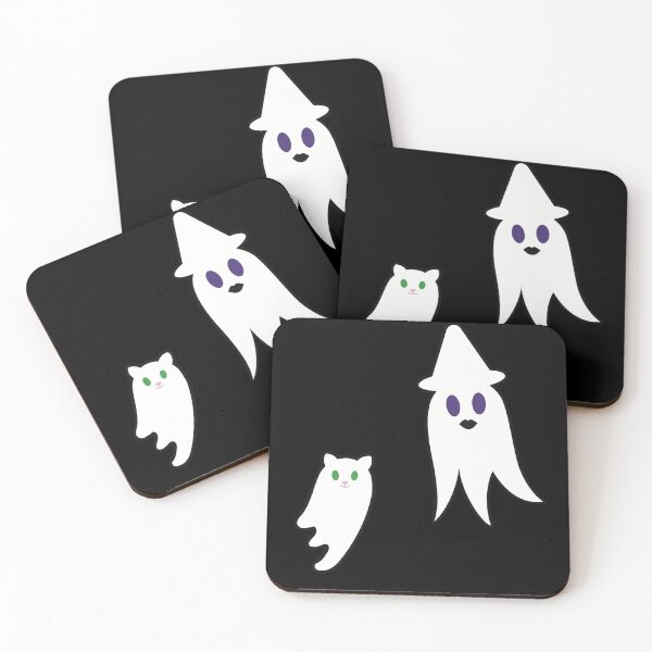 Item preview, Cute Witch and Cat Ghosts (Black Background) designed and sold by believeluna.