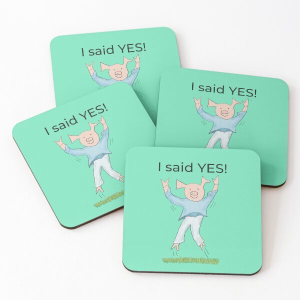 Item preview, I said yes! Green Engagement, proposal, moving in together, going steady, dating, celebrate, elated cute pig. Yes! designed and sold by PiggingJapan.