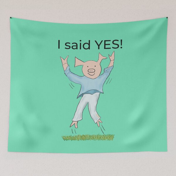 Item preview, I said yes! Green Engagement, proposal, moving in together, going steady, dating, celebrate, elated cute pig. Yes! designed and sold by PiggingJapan.