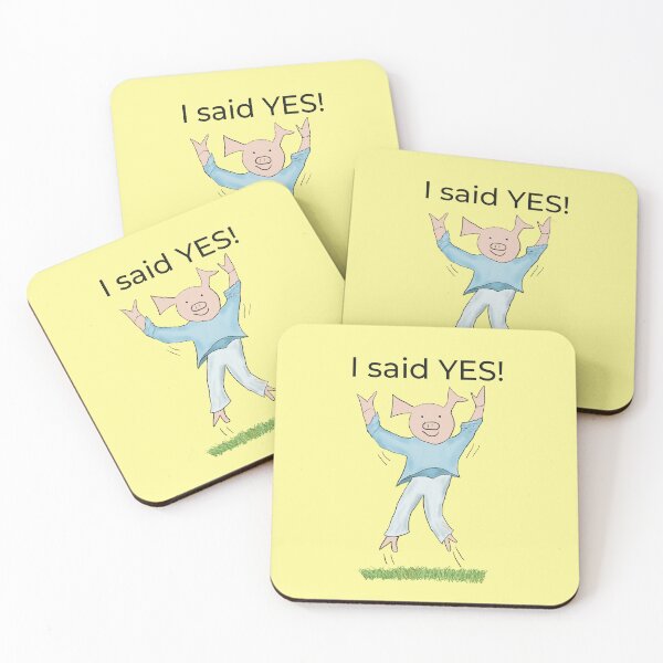 Item preview, I said yes! Yellow, Engagement, proposal, moving in together, going steady, dating, celebrate, elated cute pig. Yes! designed and sold by PiggingJapan.