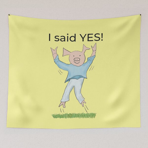Item preview, I said yes! Yellow, Engagement, proposal, moving in together, going steady, dating, celebrate, elated cute pig. Yes! designed and sold by PiggingJapan.