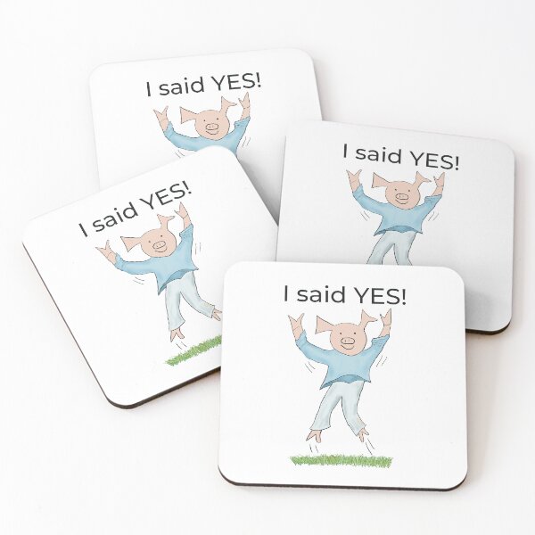 Item preview, I said yes! White, Engagement, proposal, moving in together, going steady, dating, celebrate, elated cute pig. Yes! designed and sold by PiggingJapan.