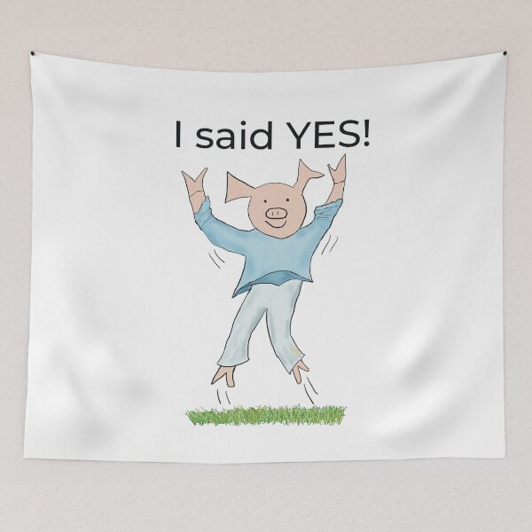 Item preview, I said yes! White, Engagement, proposal, moving in together, going steady, dating, celebrate, elated cute pig. Yes! designed and sold by PiggingJapan.