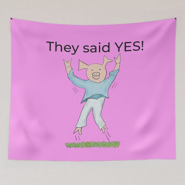 Item preview, They said yes! Pink, Engagement, proposal, moving in together, going steady, dating, celebrate, elated cute pig. Yes! designed and sold by PiggingJapan.