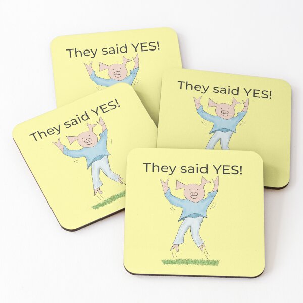 Item preview, They said yes! Yellow, Engagement, proposal, moving in together, going steady, dating, celebrate, elated cute pig. Yes! designed and sold by PiggingJapan.