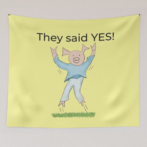 Item preview, They said yes! Yellow, Engagement, proposal, moving in together, going steady, dating, celebrate, elated cute pig. Yes! designed and sold by PiggingJapan.