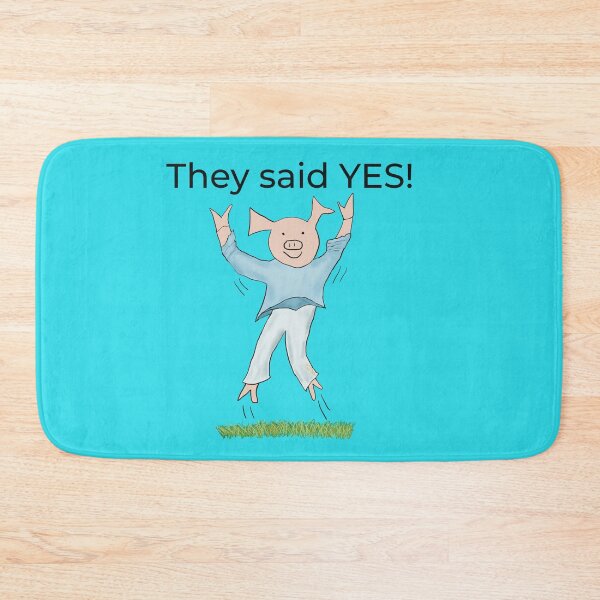 Item preview,  They said yes! Blue, Engagement, proposal, moving in together, going steady, dating, celebrate, elated cute pig. Yes! designed and sold by PiggingJapan.
