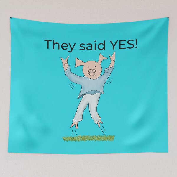 Item preview,  They said yes! Blue, Engagement, proposal, moving in together, going steady, dating, celebrate, elated cute pig. Yes! designed and sold by PiggingJapan.