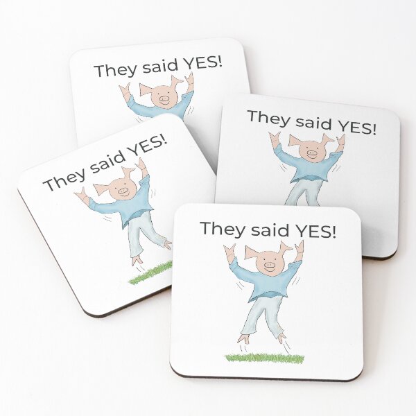 Item preview, They said yes! White, Engagement, proposal, moving in together, going steady, dating, celebrate, elated cute pig. Yes! designed and sold by PiggingJapan.