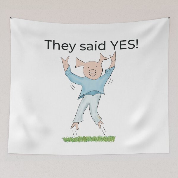 Item preview, They said yes! White, Engagement, proposal, moving in together, going steady, dating, celebrate, elated cute pig. Yes! designed and sold by PiggingJapan.