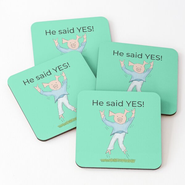 Item preview, He said yes! Green, Engagement, proposal, moving in together, going steady, dating, celebrate, elated cute pig. Yes! designed and sold by PiggingJapan.