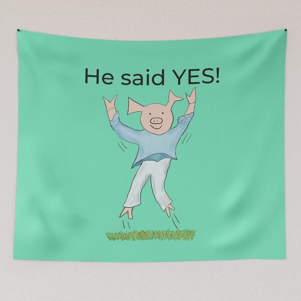 Item preview, He said yes! Green, Engagement, proposal, moving in together, going steady, dating, celebrate, elated cute pig. Yes! designed and sold by PiggingJapan.