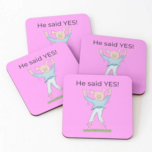 Item preview, He said yes! Pink, Engagement, proposal, moving in together, going steady, dating, celebrate, elated cute pig. Yes! designed and sold by PiggingJapan.