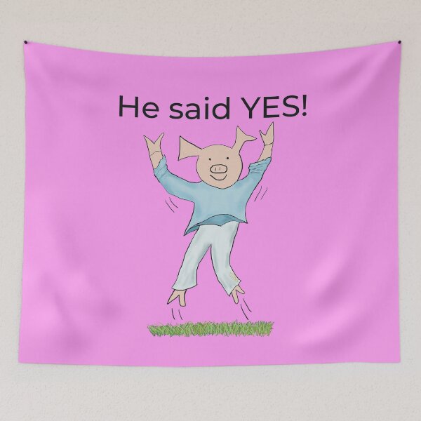 Item preview, He said yes! Pink, Engagement, proposal, moving in together, going steady, dating, celebrate, elated cute pig. Yes! designed and sold by PiggingJapan.