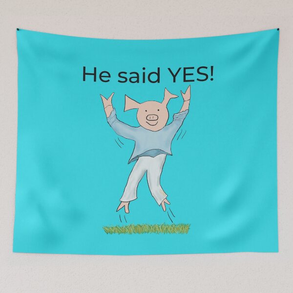 Item preview, He said yes! Blue, Engagement, proposal, moving in together, going steady, dating, celebrate, elated cute pig. Yes! designed and sold by PiggingJapan.
