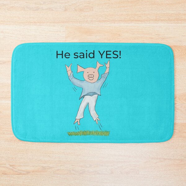 Item preview, He said yes! Blue, Engagement, proposal, moving in together, going steady, dating, celebrate, elated cute pig. Yes! designed and sold by PiggingJapan.