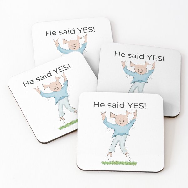 Item preview, He said yes! White, Engagement, proposal, moving in together, going steady, dating, celebrate, elated cute pig. Yes! designed and sold by PiggingJapan.