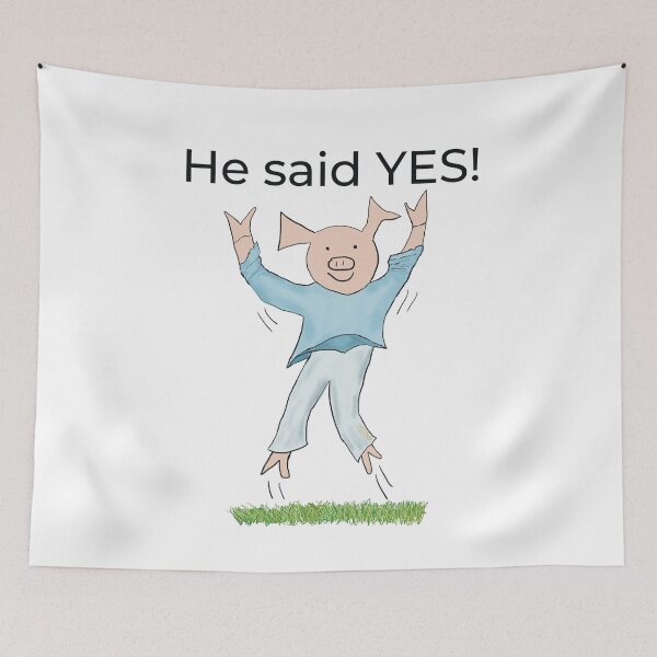 Item preview, He said yes! White, Engagement, proposal, moving in together, going steady, dating, celebrate, elated cute pig. Yes! designed and sold by PiggingJapan.