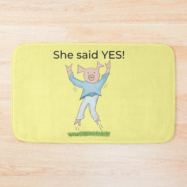 Item preview, She said yes! Yellow, Engagement, proposal, moving in together, going steady, dating, celebrate, elated cute pig. Yes! designed and sold by PiggingJapan.