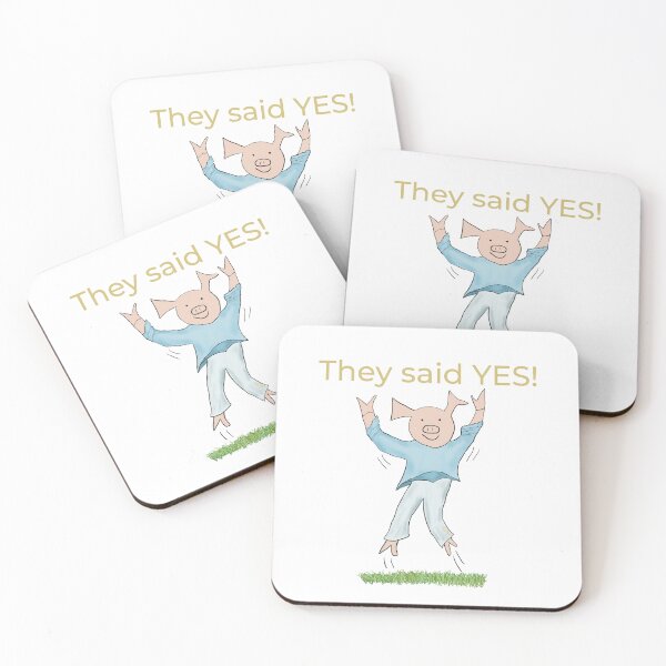 Item preview, They said yes! White, Engagement, proposal, moving in together, going steady, dating, celebrate, elated cute pig. Yes! designed and sold by PiggingJapan.