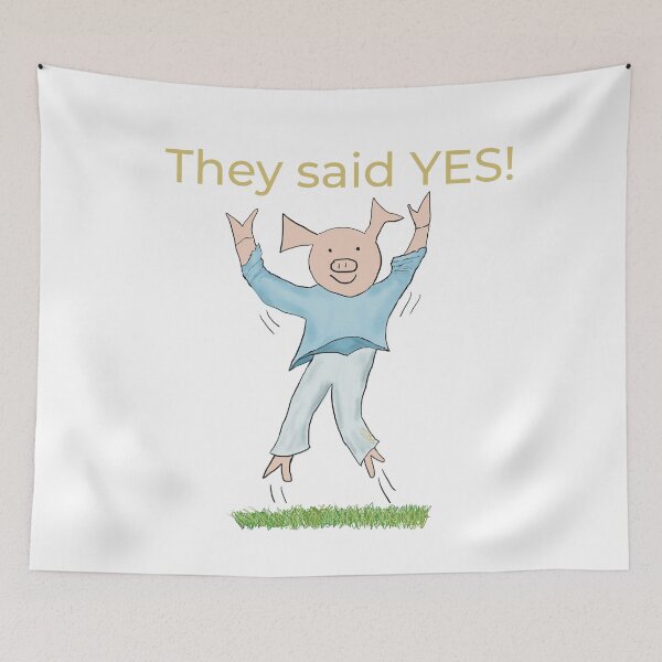 Item preview, They said yes! White, Engagement, proposal, moving in together, going steady, dating, celebrate, elated cute pig. Yes! designed and sold by PiggingJapan.