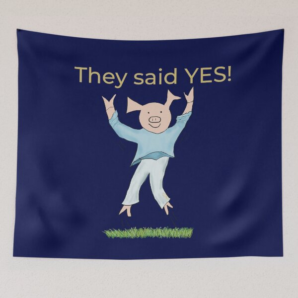 Item preview, They said yes! Deep blue, Engagement, proposal, moving in together, going steady, dating, celebrate, elated cute pig. Yes! designed and sold by PiggingJapan.