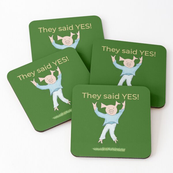 Item preview, They said yes! Green, Engagement, proposal, moving in together, going steady, dating, celebrate, elated cute pig. Yes! designed and sold by PiggingJapan.
