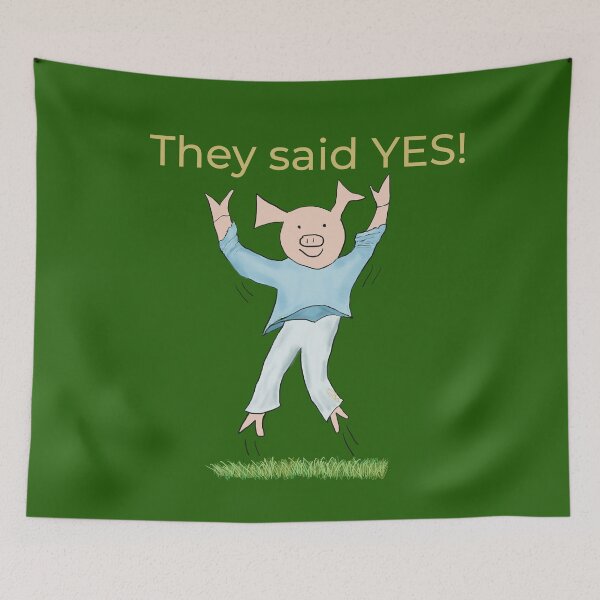Item preview, They said yes! Green, Engagement, proposal, moving in together, going steady, dating, celebrate, elated cute pig. Yes! designed and sold by PiggingJapan.