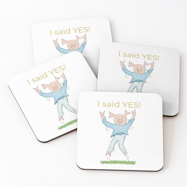Item preview, I said yes! White, Engagement, proposal, moving in together, going steady, dating, celebrate, elated cute pig. Yes! designed and sold by PiggingJapan.