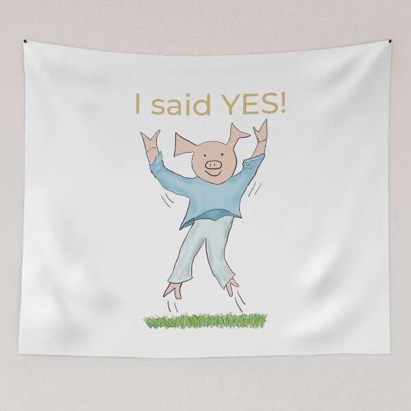 Item preview, I said yes! White, Engagement, proposal, moving in together, going steady, dating, celebrate, elated cute pig. Yes! designed and sold by PiggingJapan.