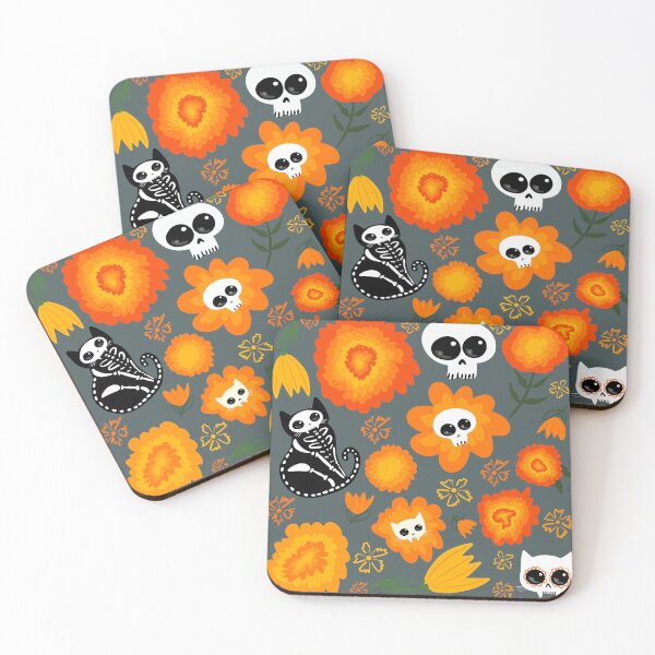 Item preview, Halloween Cats and Skulls and Flowers designed and sold by KilkennyCat Art.