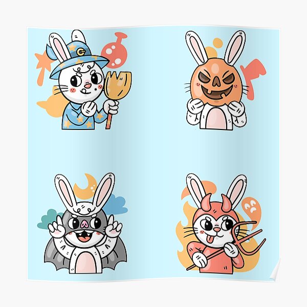 "Cute Bunnys in Halloween costume sticker pack Halloween time