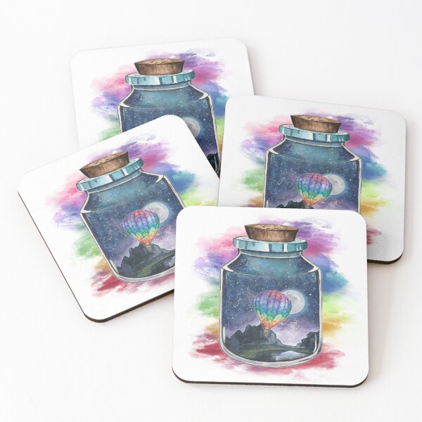 Item preview, Hot Air Balloon Flying Over a Lake at Night - Worlds in Jars designed and sold by PirateAvocado.