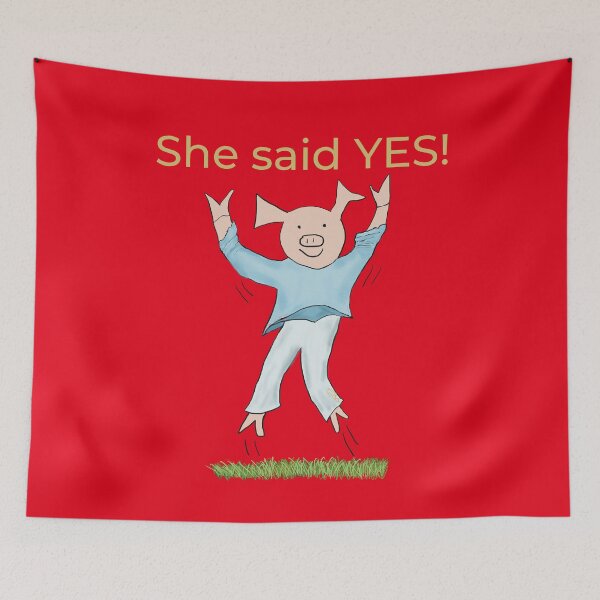 Item preview, She said yes! Red, Engagement, proposal, moving in together, going steady, dating, celebrate, elated cute pig. Yes! designed and sold by PiggingJapan.